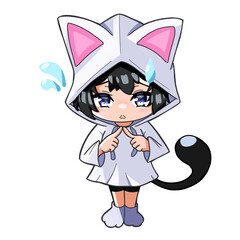 猫耳パーカーを着た女の子　困惑