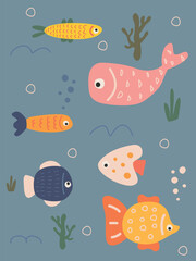 set of cute funny fish