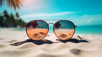 Fototapeta na wymiar Sonnenschutz: Sonnenbrille am Strand