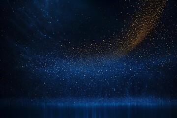 person in the night sky, A mesmerizing dark blue abstract background comes alive with the ethereal glow of particles