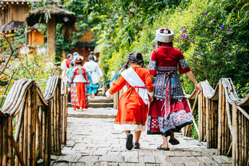 people wearing traditional costume of hmong ethnic in north vietnam