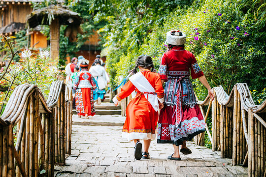 People Wearing Traditional Costume Of Hmong Ethnic In North Vietnam