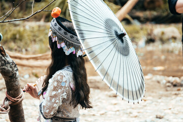 people wearing traditional costume of hmong ethnic in north vietnam
