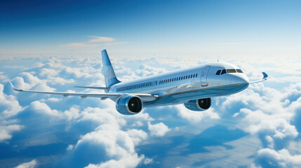 Obraz premium Airplane in bright light above the clouds