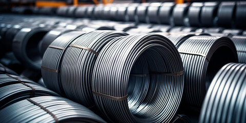 Rolls of aluminum metal fittings. Heavy industry production