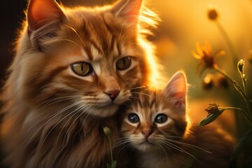 Obraz premium Mother cat nursing her kittens - AI Generated