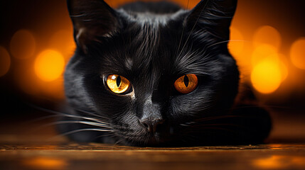 Wicked Cat: A black cat with piercing eyes and arched back, a classic symbol of Halloween superstitions 