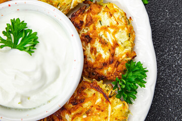 potato cutlet draniki vegetable food hash brown meal food snack on the table copy space food...
