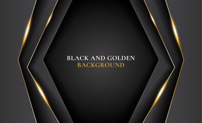 Luxury black and gold background vector. Abstract background with golden lines on dark