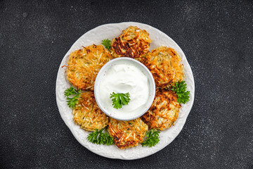 potato cutlet draniki vegetable food hash brown meal food snack on the table copy space food background rustic top view