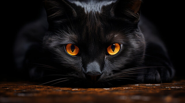 Wicked Cat: A black cat with piercing eyes and arched back, a classic symbol of Halloween superstitions 