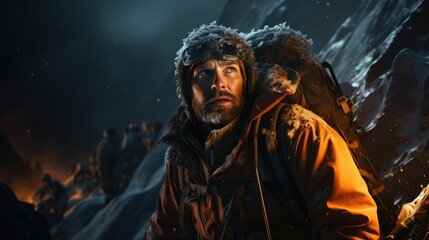 Obraz premium Team of mountaineers bravely climbing the heights of a snow-capped mountain.