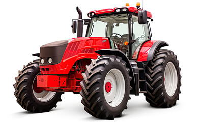 Obraz premium New and modern red agricultural generic tractor isolated on white background 