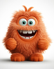 Playful Fuzzball: A happy and furry little monster having fun on a white background,