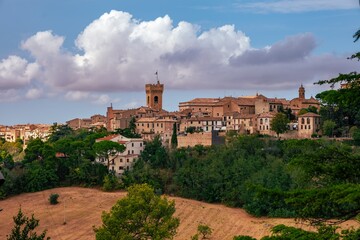 View of Recanati city in the top of hill