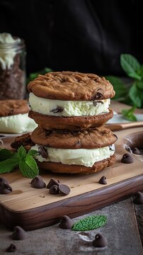 Chewy Chocolate Bliss Refreshing Ice Cream Sandwich with Two Irresistibly Chewy Chocolate Cookies, a Summertime Treat
