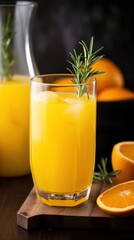 Fototapeta premium Citrus Bliss Glass of Sweet and Tangy Orange Juice Served with a Zestful Twist, a Burst of Refreshing Flavor