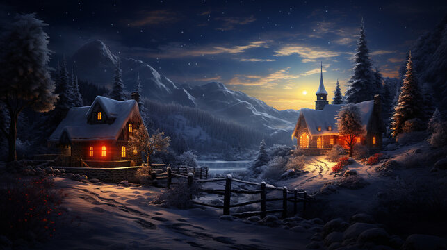 Candlelit Church: A serene image of a candlelit church on Christmas Eve, symbolizing the spiritual aspect of the holiday 