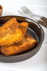 Pieces of cod in breadcrumbs.