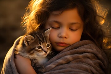 small child with kitten