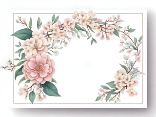 watercolor of tree cherry blossom with wedding frame on white background
