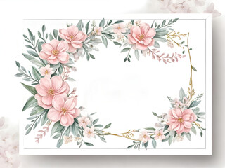 watercolor of tree cherry blossom with wedding frame on white background