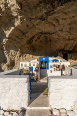 Church of Panagia Kakaviotissa in cave, Lemnos Island Eastern Aegean Greece, summer wedding destination