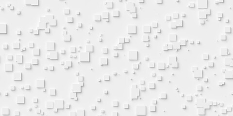 Random sized small white offset squares or cubes geometry objects background wallpaper banner pattern