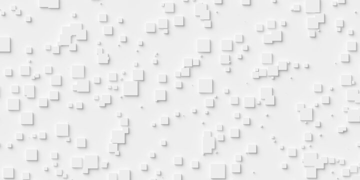 Random Sized Small White Offset Squares Or Cubes Geometry Objects Background Wallpaper Banner Pattern