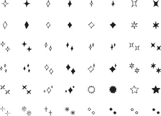 手書きのベクターのキラキラ・星セット　かわいい　白黒　黒　Hand drawn vector shining set.　Hand drawn cute  black star collection.