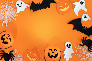 Halloween night frame with bats and Jack Lanterns.