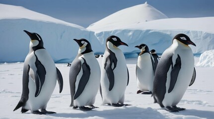 Obraz premium a group of penguins standing in the snow