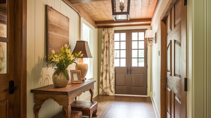 Fototapeta premium Farmhouse hallway decor, interior design, entryway furniture and entrance hall home decor in an English country house and cottage style