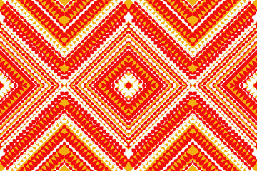 Seamless design pattern, traditional geometric zigzag circle pattern.red white yellow vector illustration design, abstract fabric pattern, aztec style for print textiles 