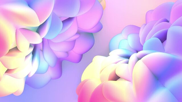 Looped abstract growing rainbow gradient color flowers animation.