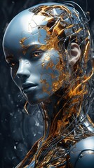 futuristic female cyborg, beautiful woman in future cyber wear concept, generative AI