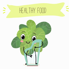 Vector illustration with funny cartoon characters cress, watercress, salad,kawaii, corn salad, cornsalad, lamb’s-lettuce,  vegetable. Doing sports, playing musical instruments.