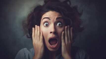 Shocked woman face close-up photo