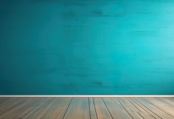Blue turquoise empty wall and wooden floor interior-rendering