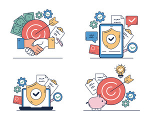 Business work finance outline isolated set. Vector flat graphic design illustration