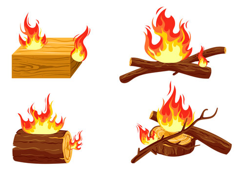 Campfire bonfire firewood flame isolated set. Vector flat graphic design illustration