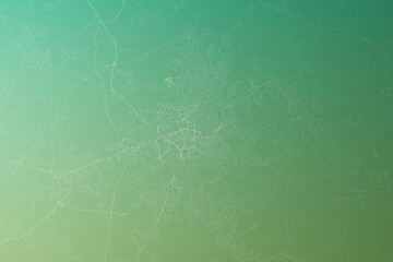 Map of the streets of Pristina (Kosovo) made with white lines on yellowish green gradient background. Top view. 3d render, illustration