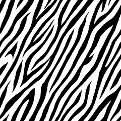 Seamless vector black and white tiger fur pattern. Stylish wild zebra print.