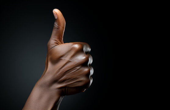 Thumbs up thumbs up black human hand, thanks for doing a great job in business. Made in AI