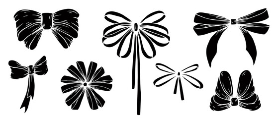 Set of doodles of various bows.Vector graphics.