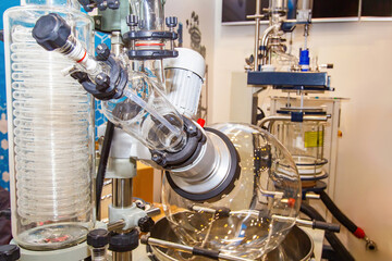 Laboratory equipment. Rotary evaporator. Device for testing drugs. Medical laboratory. Glass...