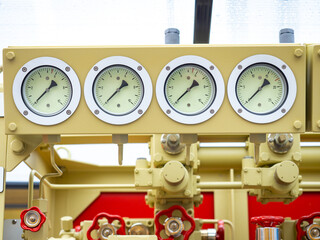 Equipment with pressure sensors. Mechanical manometers. Lack pressure in equipment. Gas...