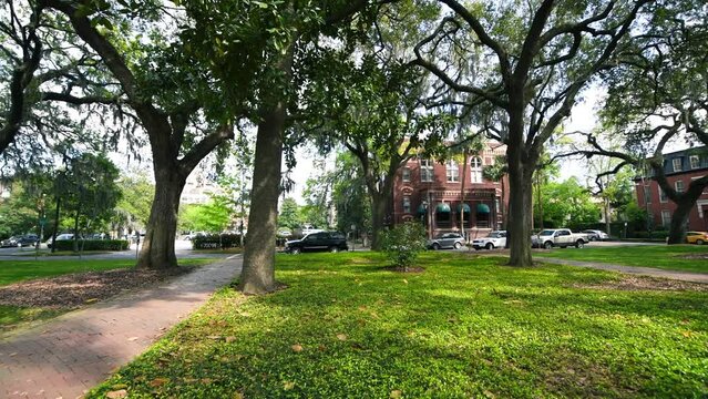 Savannah Forsyth Park in spring season, slow motion