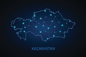 Map of Kazakhstan. Wire frame 3D mesh polygonal network line, design sphere, dot and structure. communications map of Kazakhstan. Vector Illustration EPS10.