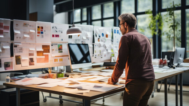 backside of business man concept for schedule planning, brainstorming at the office.